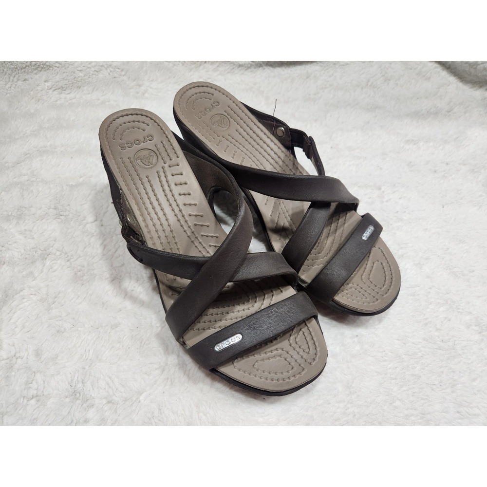 Crocs Womens Cyprus IV Sandal Heel Brown Slip On Open Toe Strappy Shoes Sz 9